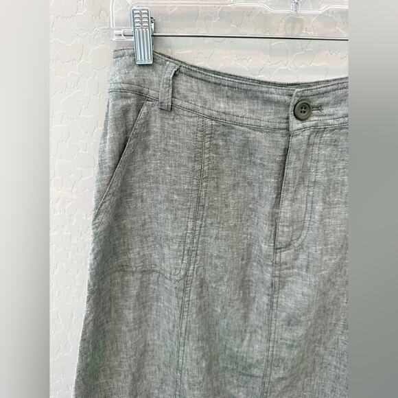 CHRISTOPHER & BANKS | Green Linen Blend Midi Skirt Pockets Casual | Size 4 - Picture 2 of 7